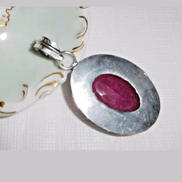 Natural Raw-Cut Ruby 925 Silver Pendant - Picture 3 of 6